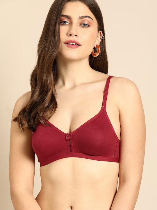 Maroon Solid Non-Wired Non Padded Everyday Bra