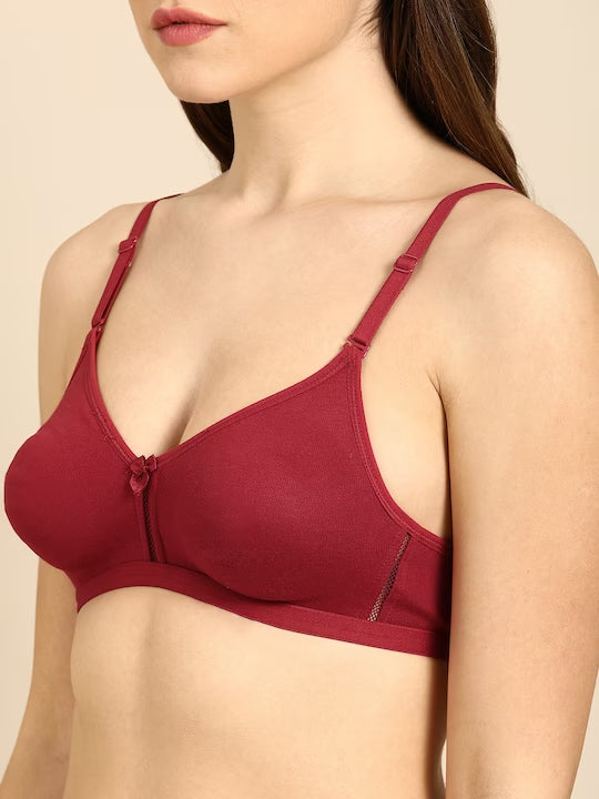 Maroon Solid Non-Wired Non Padded Everyday Bra
