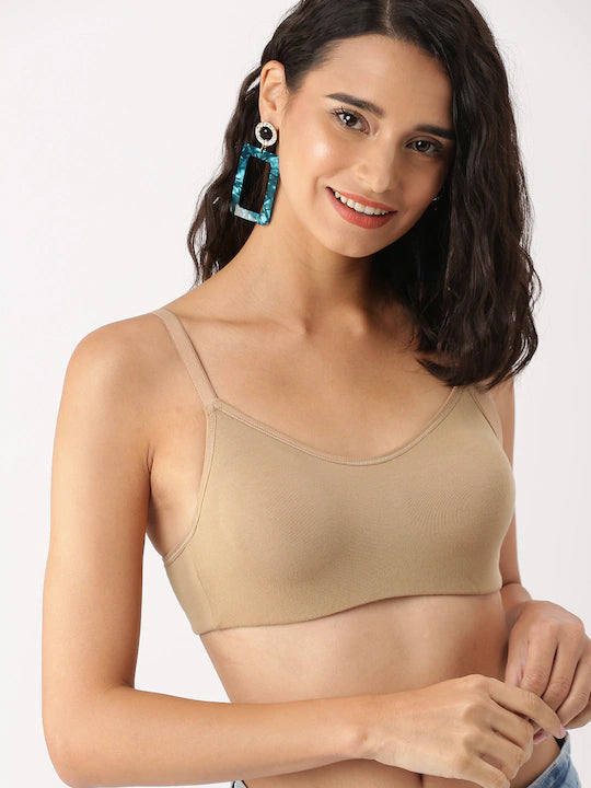 Beige Solid Non-Wired Lightly Padded Everyday Bra
