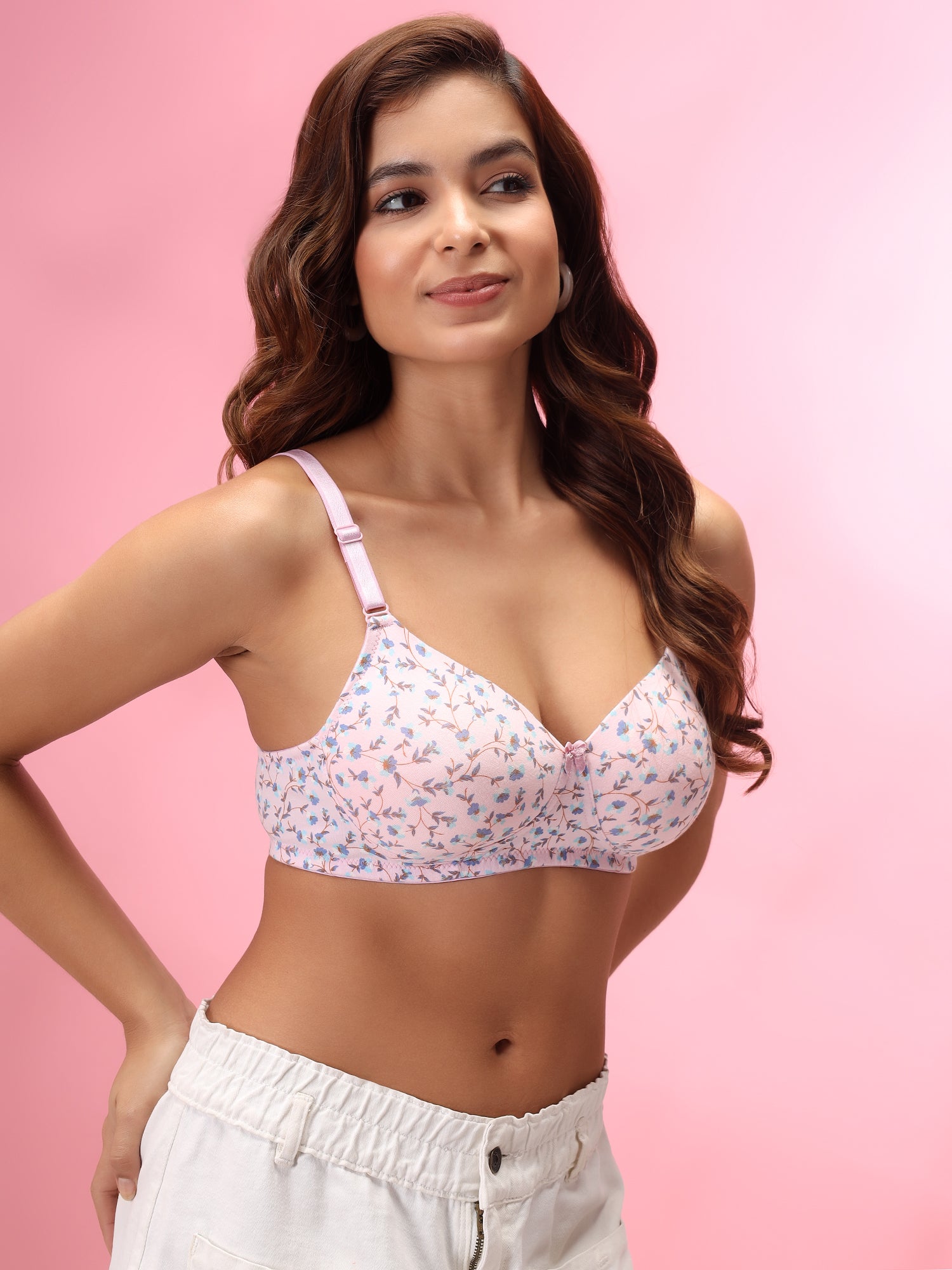 Printed White Bra