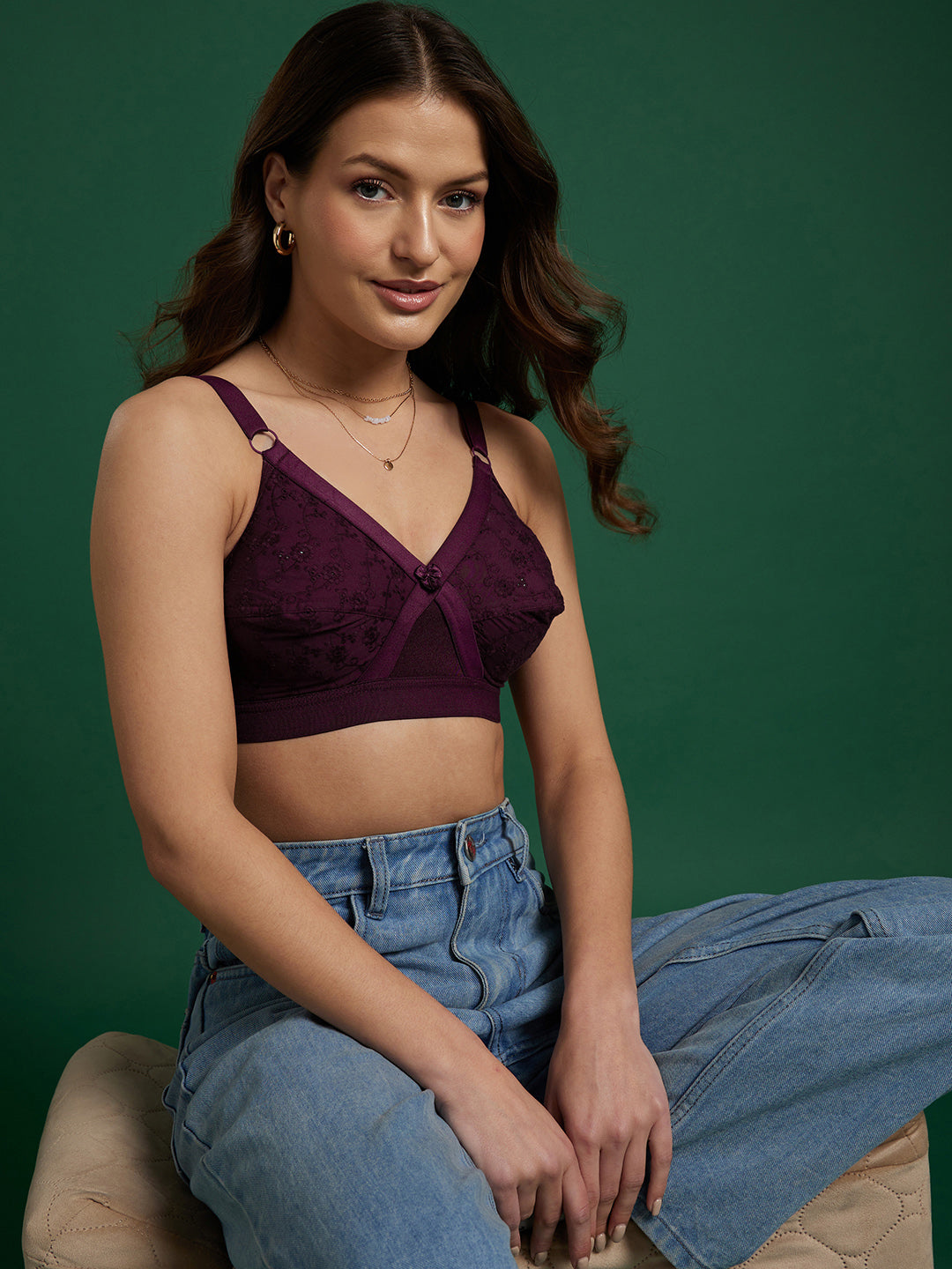 NON PADDED CROSSOVER BRA (Wine)