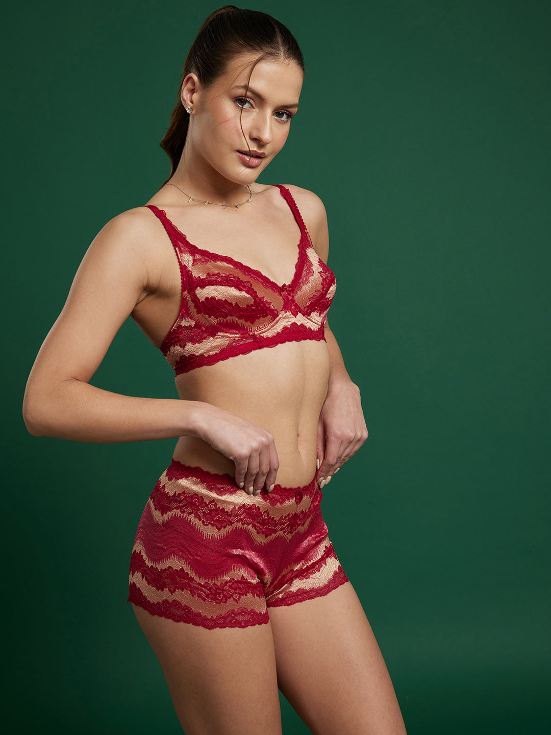 NON PADDED LACE COVERAGE SET (Red)