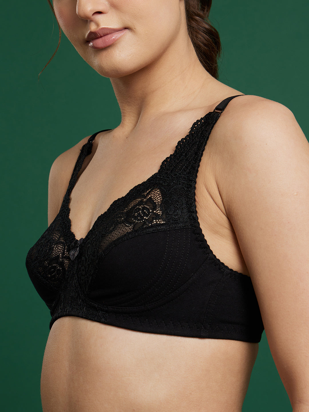 LACE NON WIRED NON PADDED EVERYDAY FASHION BRA (BLACK)